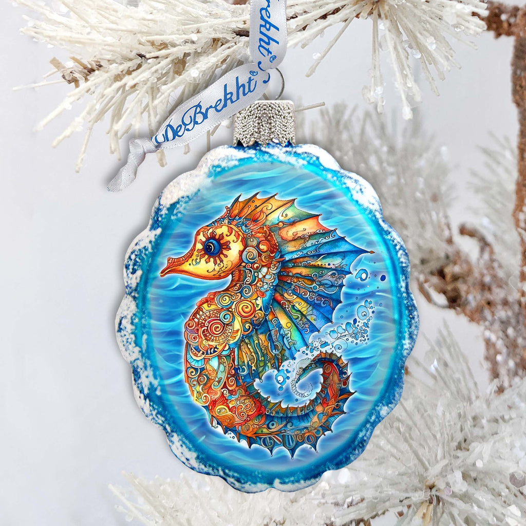 Nautical Christmas Ornaments - Rainbow Seahorse Keepsake Glass Ornaments by G. Debrekht - Christmas Decor - 777411