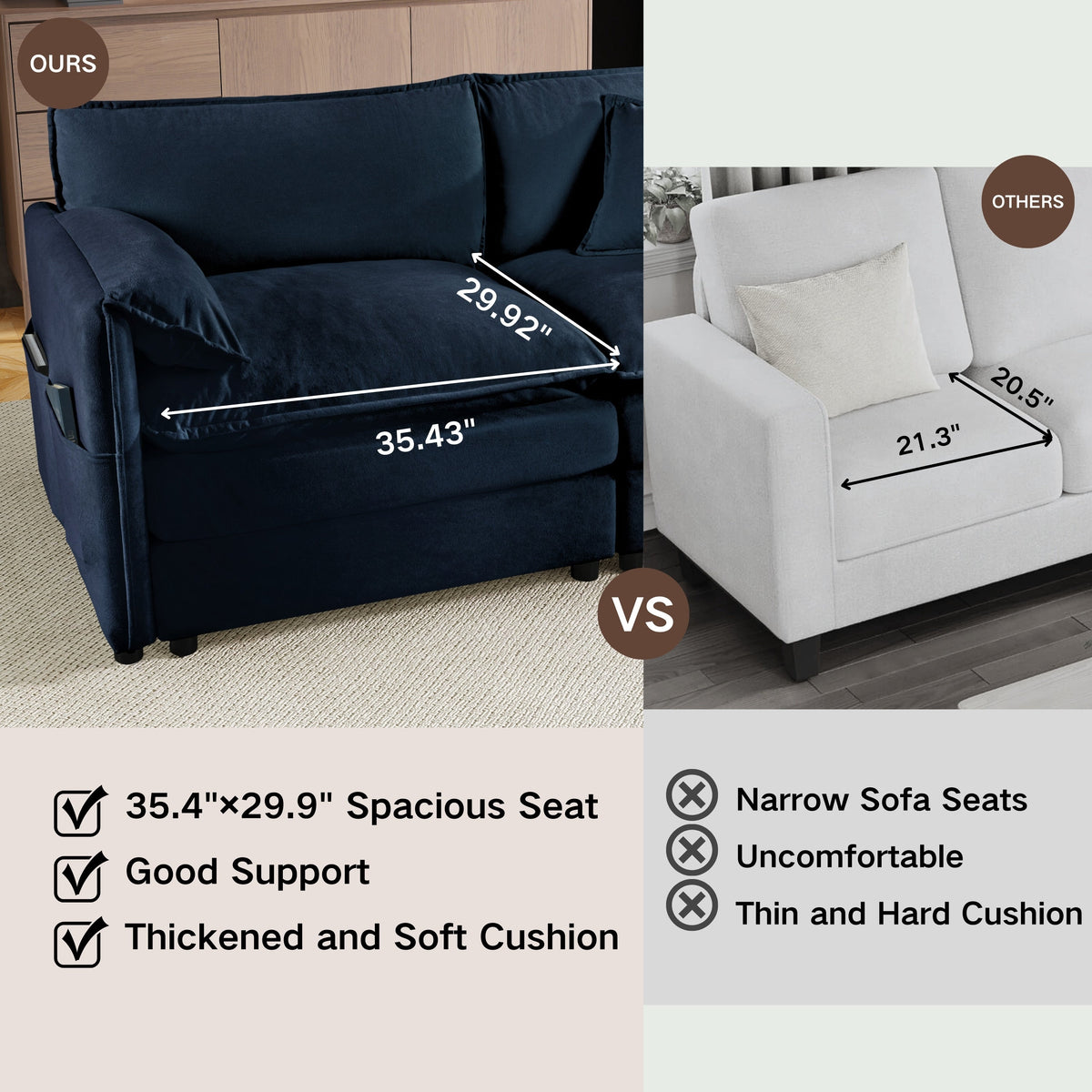 Modular Sectional Sofa Oversized Deep Seat L Shaped Couch Set for Living Room