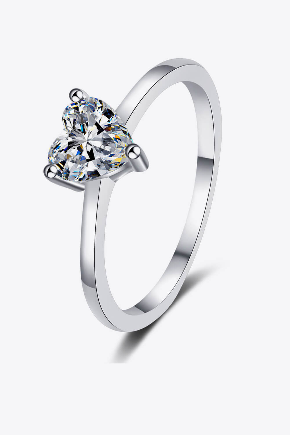 Rhodium Over Pure Sterling Silver Heart-Shaped Sparkala™ Solitaire Ring