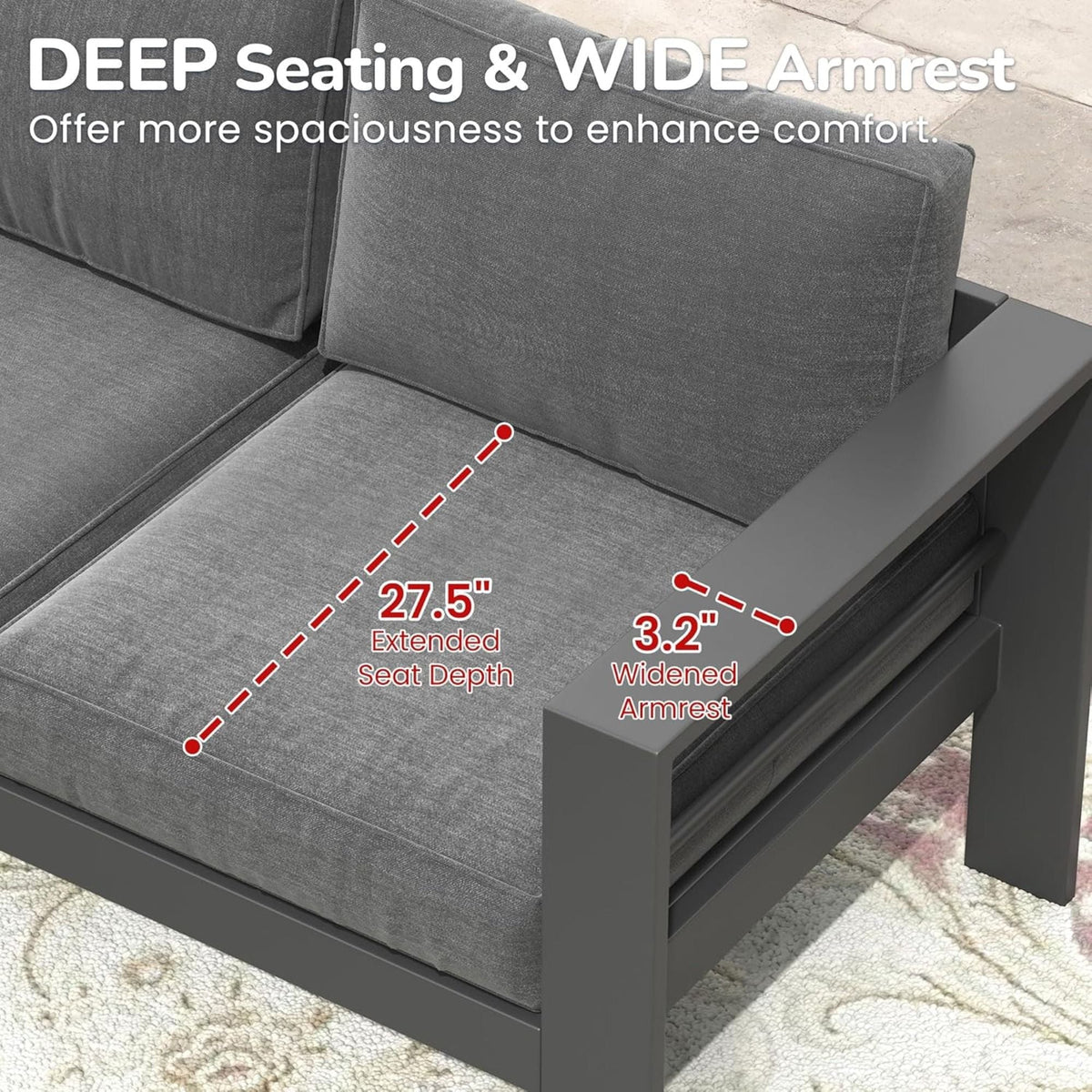 All Weather Patio Loveseat With Thick Cushions - Gray / Gray