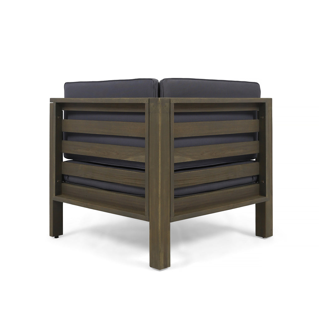Oana Outdoor Wooden Sectional Set with Cushions, Dark Grey