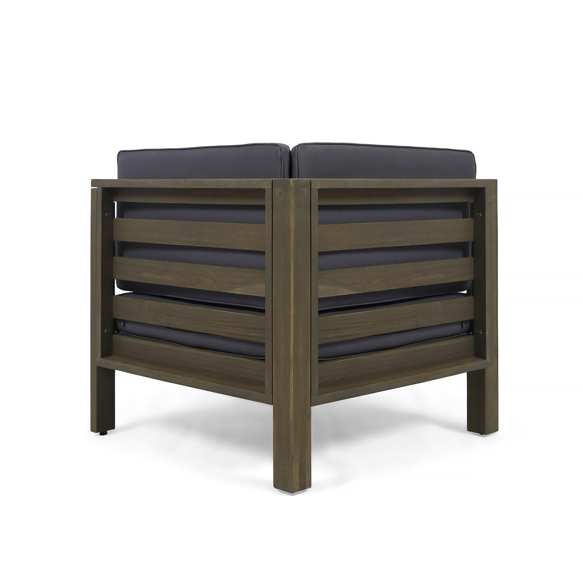 Oana Outdoor Wooden Sectional Set with Cushions, Dark Grey