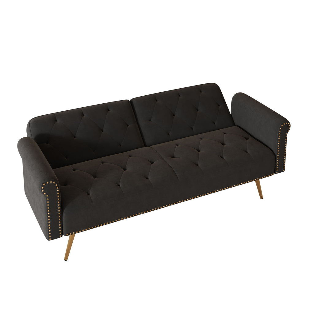 Luxurious Sofa Bed With Nail Head Trim And Matching Pillow