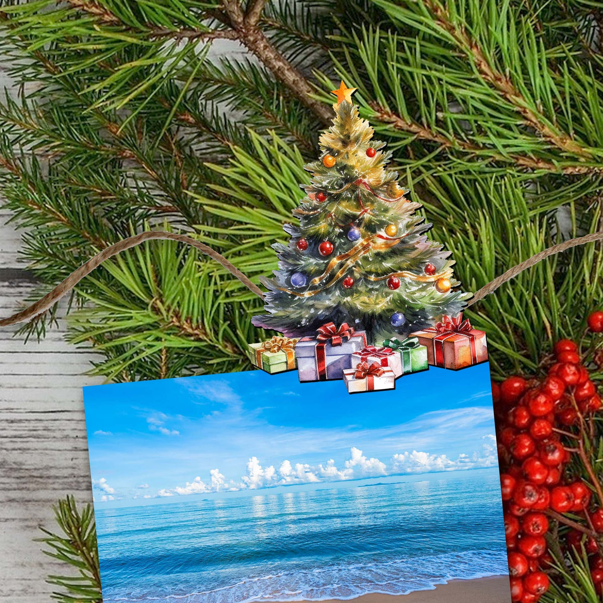 Christmas Tree Clip-On Eco Wood Decorative Ornaments Set of 3 by G. Debrekht - Christmas Decor - 8091044C-S3