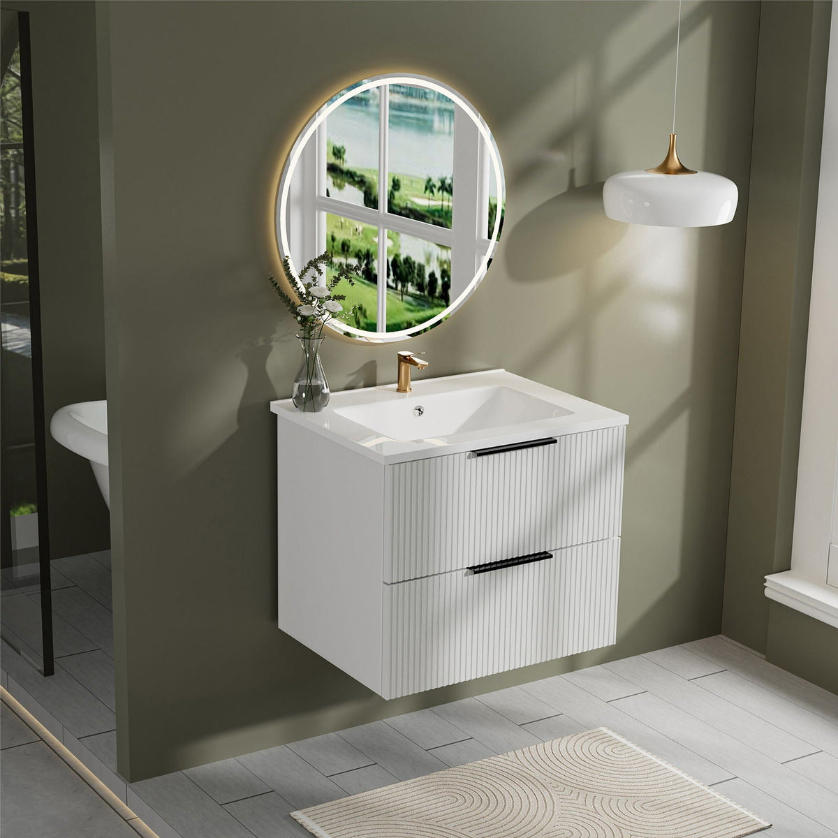 Modern Wall Mounted Floating Bathroom Vanity With Sink And Drawers