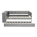 Upholstered Platform Bed With Storage Shelves, Desk, Charging Station And Trundle
