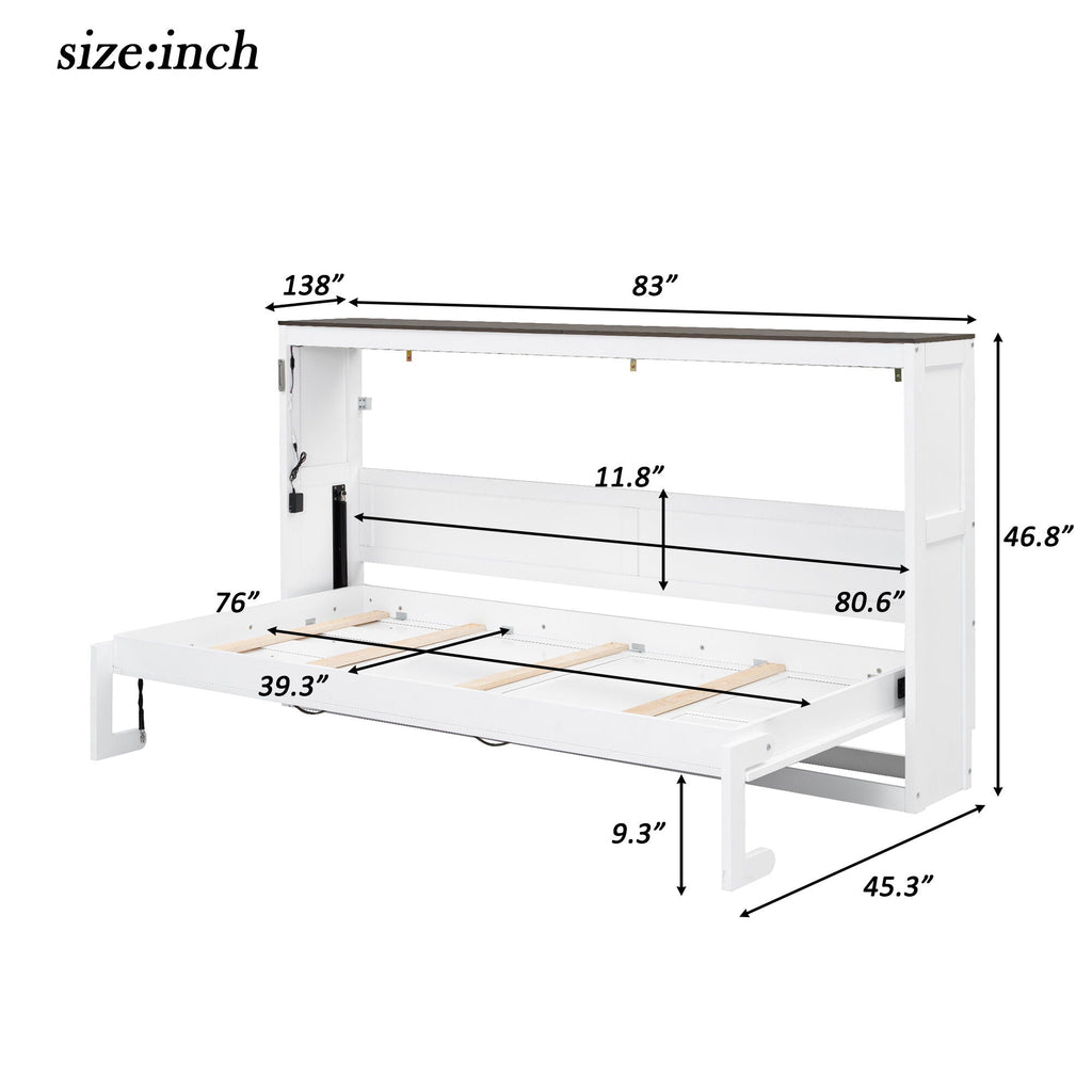 Murphy Bed With LED Light, Foldable Wall Bed Cabinet