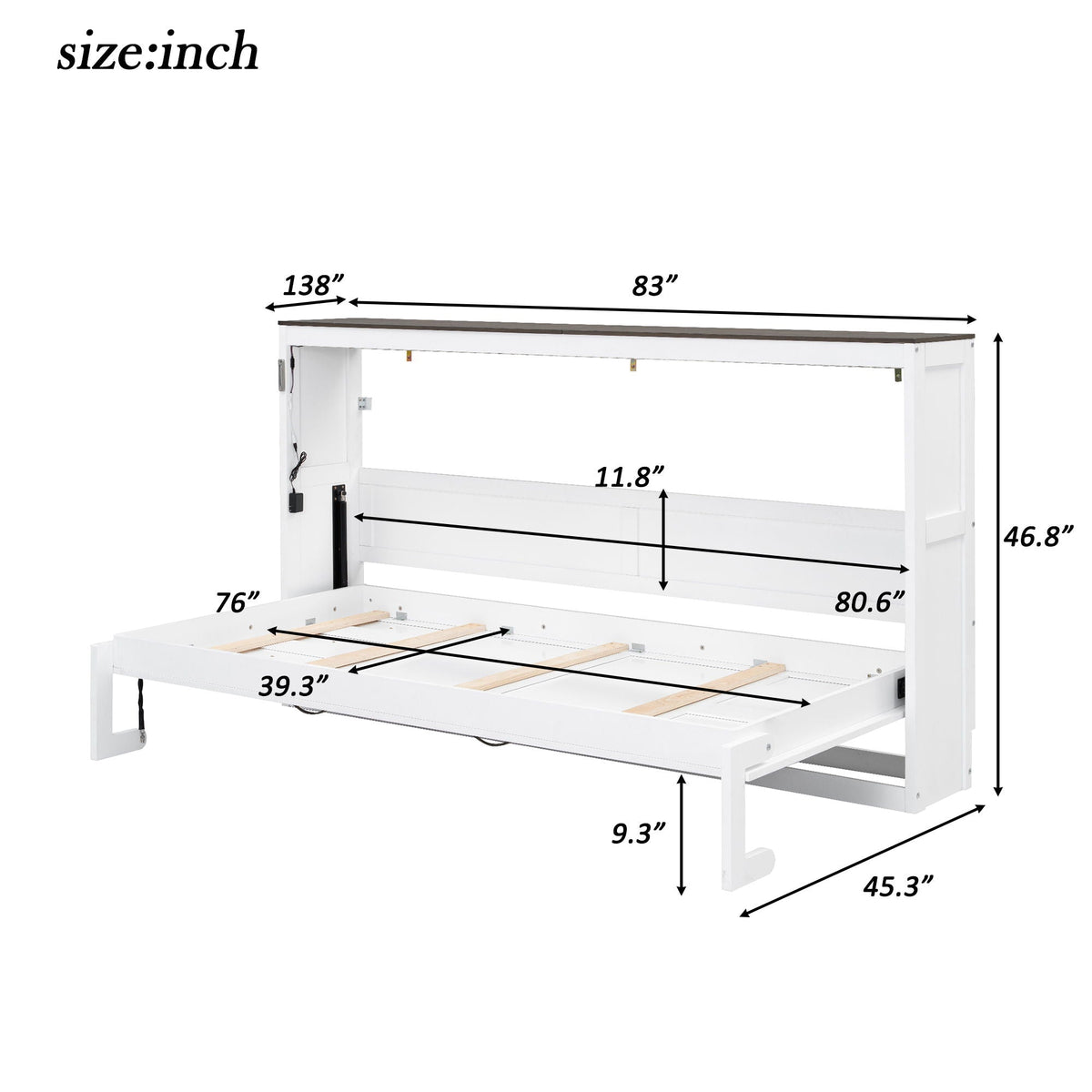 Murphy Bed With LED Light, Foldable Wall Bed Cabinet
