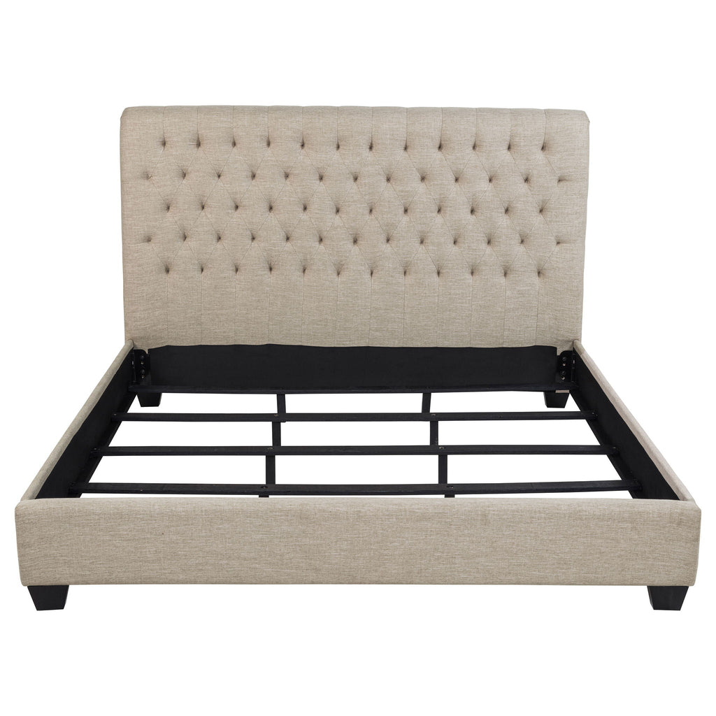 Copper - Eastern King Panel Bed With Tufted Design - Oatmeal