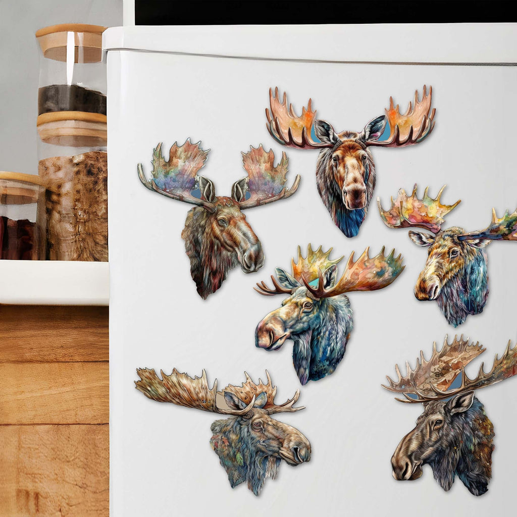 Majestic Moose Decorative Eco Wood Magnets Set of 6 by G. Debrekht - Wildlife Decor - 8090108G-S6
