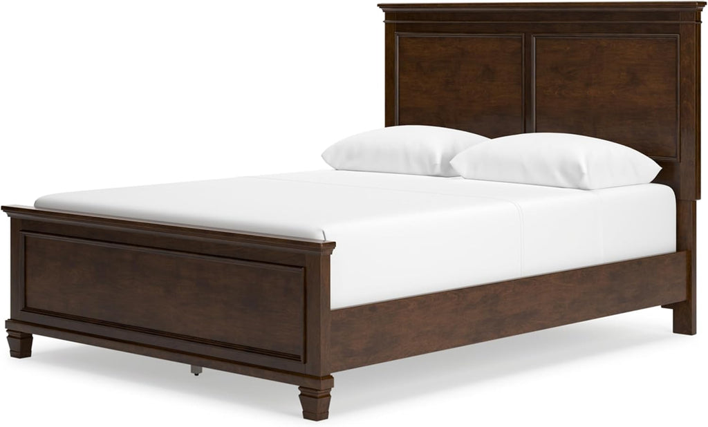 Signature Design by Ashley Danabrin Traditional Queen Panel Bed with Tapered Feet, Foundation or Box Spring Needed, Dark Brown