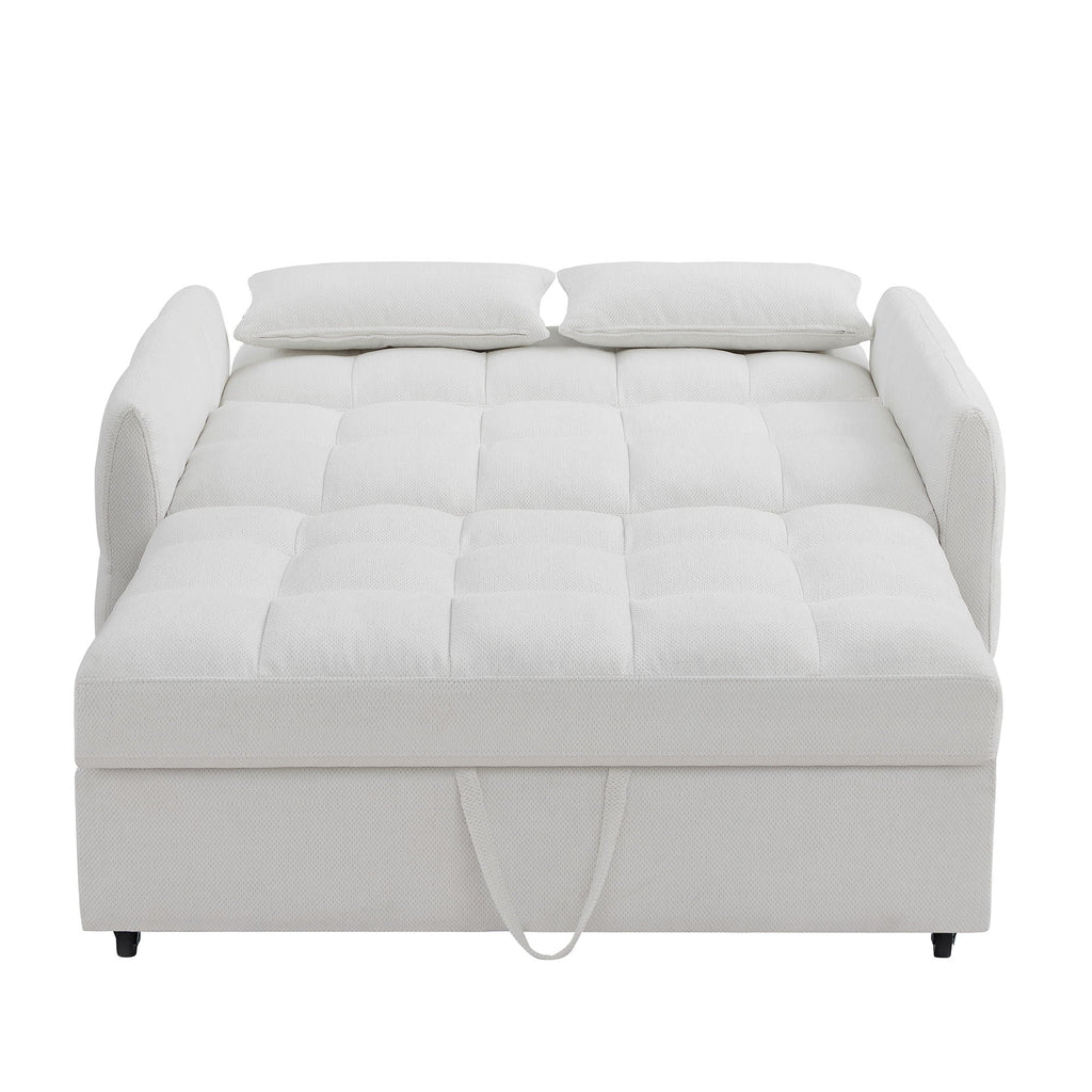 Loveseat Sofa Pull-Out Bed With Adjustable Backrest, 3 USB Ports And 2 Lumbar Pillows For Living Room