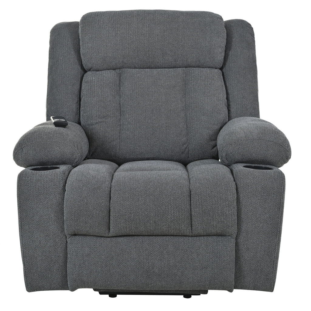 Power Lift Recliner Chair With Extended Footrest, Remote Control, Cup Holders, And Side Pockets