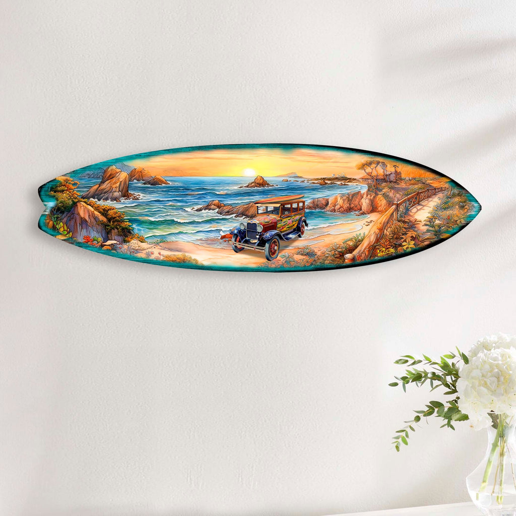 Sunrise at the Beach Surfboard Coastal Wall Art by G. DeBrekht - Coastal Holiday Decor - 8490124HS