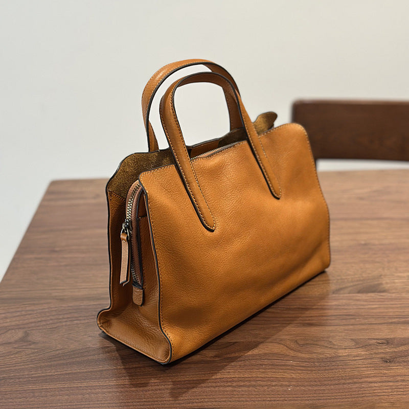 Womens Casual All-Match Tote Bag Made From Full-Grain Cowhide Leather