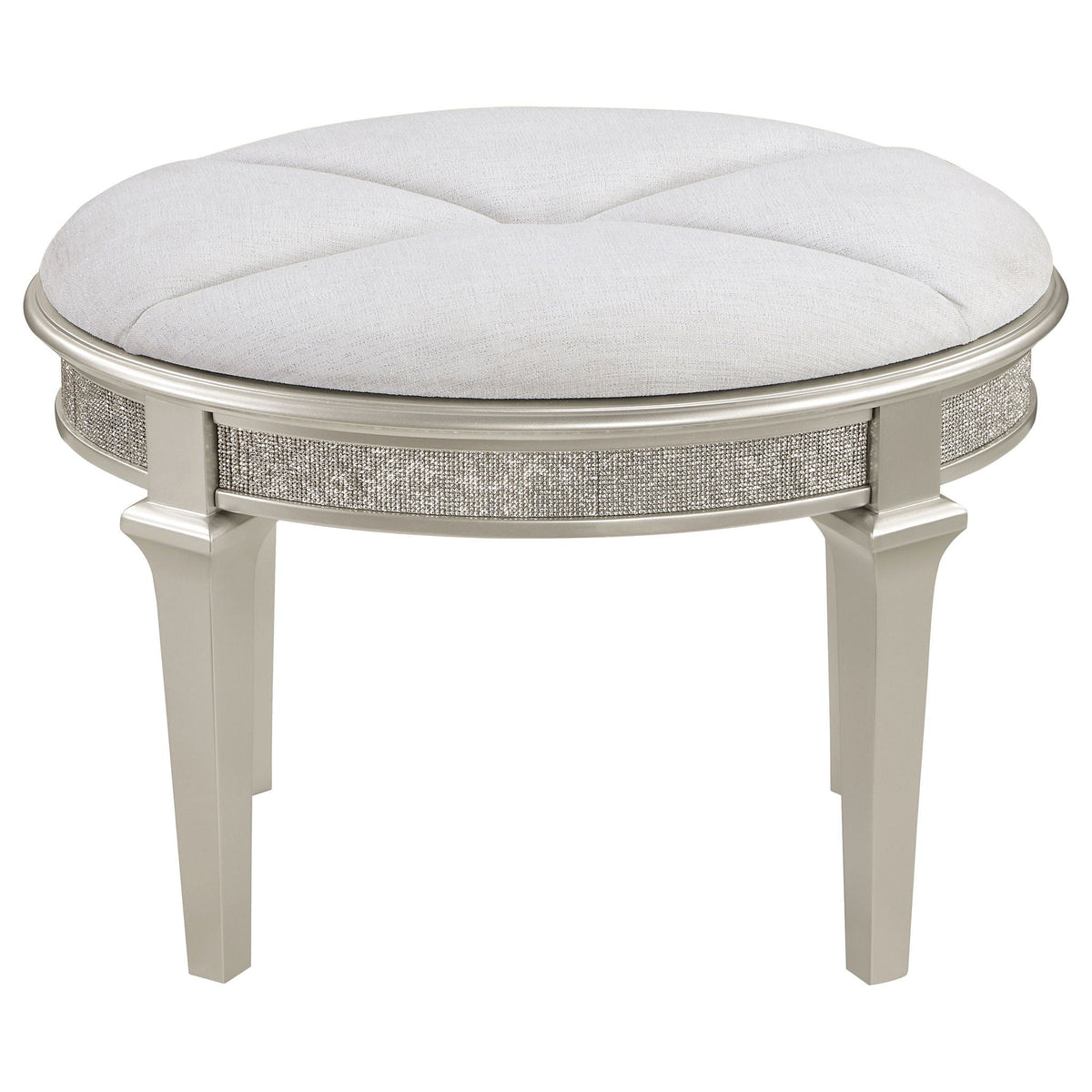 Colwood - Upholstered Oval Vanity Stool With Glitter Trim Seat - Silver Gray