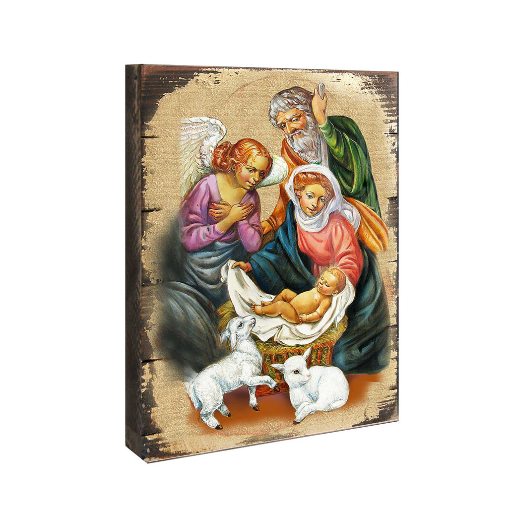 Nativity Wooden Gold Plated Religious Christian Sacred Icon - Inspirational Icon Decor - 85020