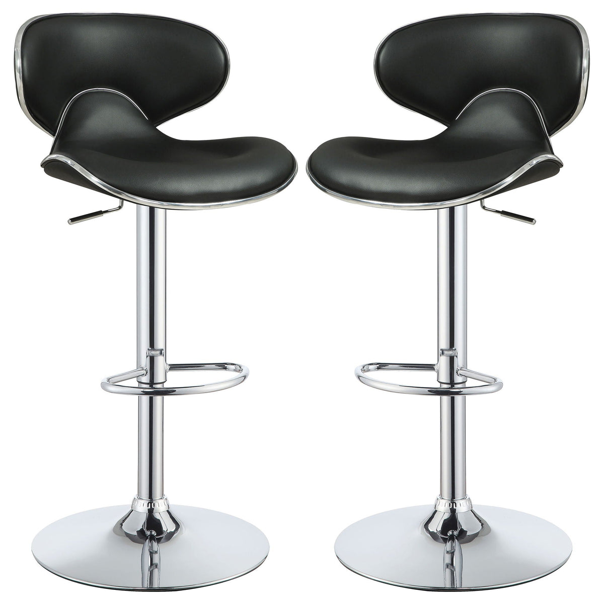 Bar Stool With Curved Design, Height Adjustable & Swivel Base (Set of 2) - Black