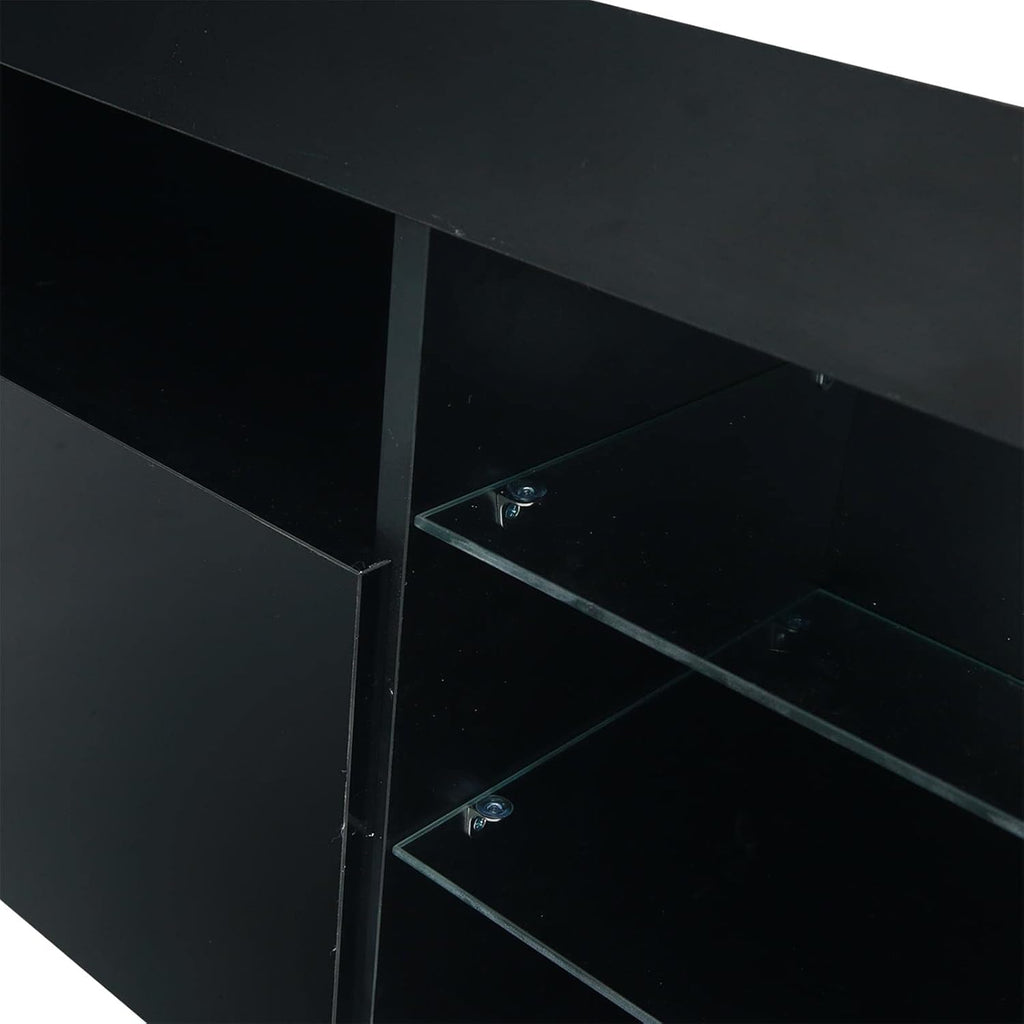 Modern TV Stand,57" TV Console Matte Body High Gloss Fronts with 16 Color Leds,Media Console Entertainment Center for 65 Inch Tv,Wood TV Stand with Storage,2 Doors & 2 Open Cabinets (Black)