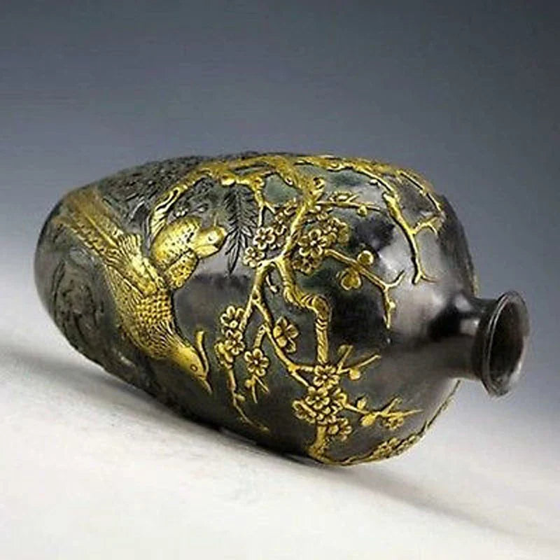 Gold‑Plated Copper Flower & Bird Vase – Chinese Vintage‑Style Decorative Pot (20 cm)