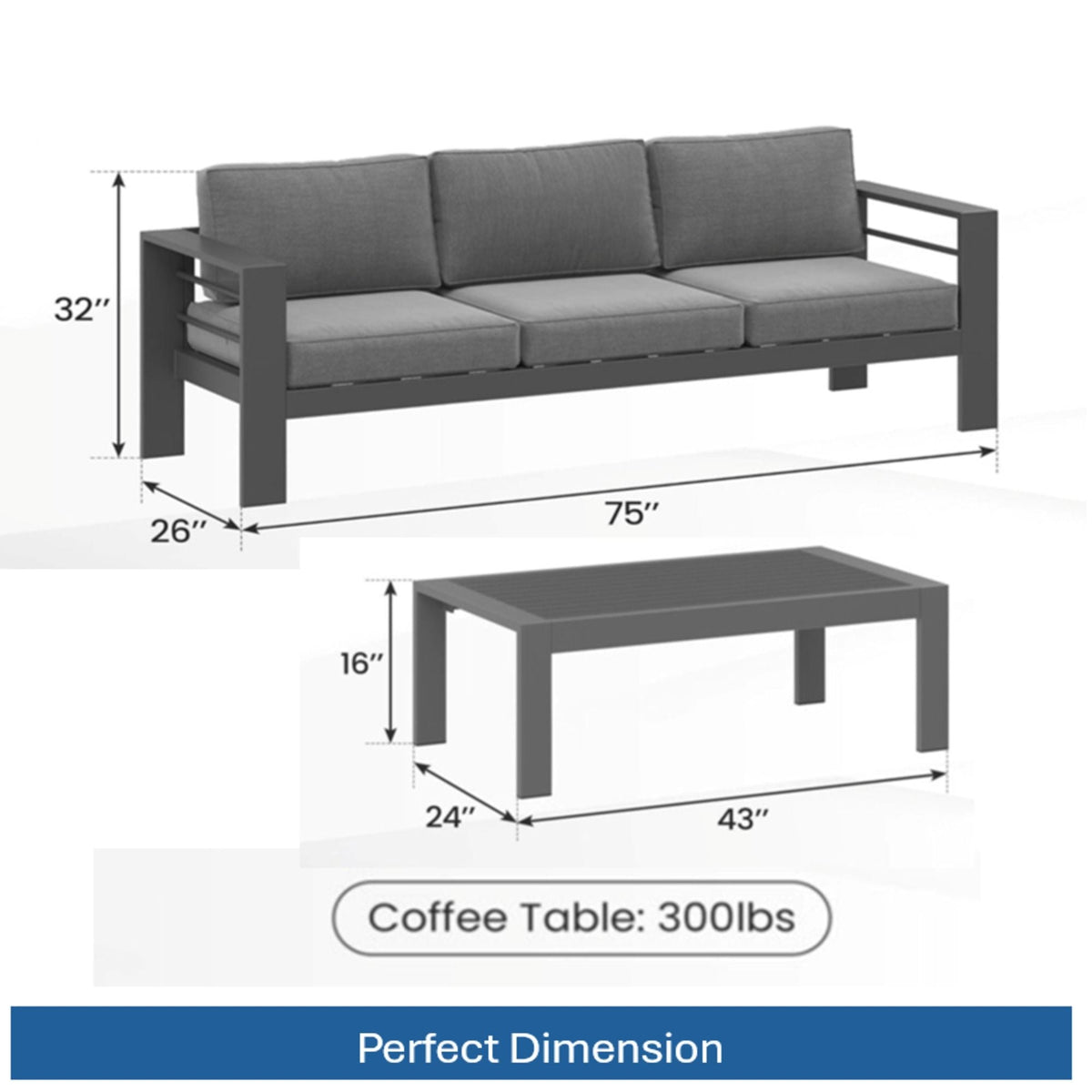 Outdoor Patio Set, All-Weather With Thick Cushions