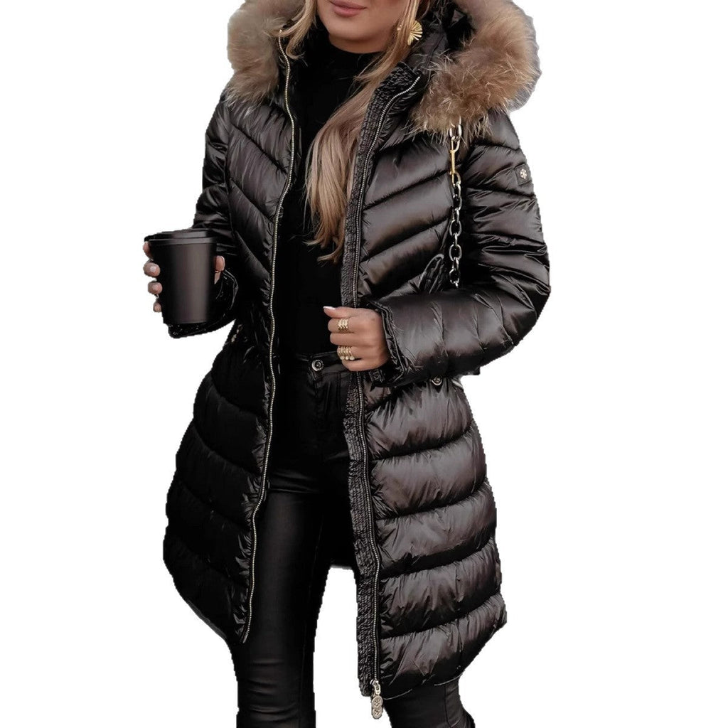 Mid-length Large Fur Collar Fashionable Slim-fit Cotton Coat Winter Jacket