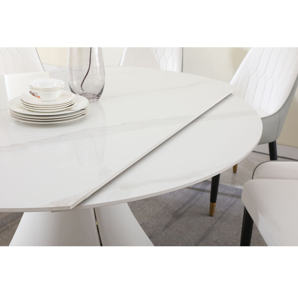 Fashion Modern Sintered Stone Dining Table With Multi Functional Retractable Design - White