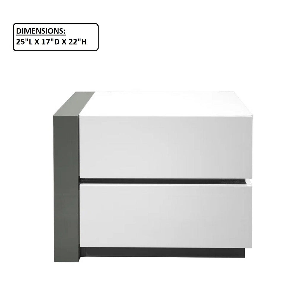 Nightstand Bedside Table With 2 Drawer For Bedroom - White / Silver