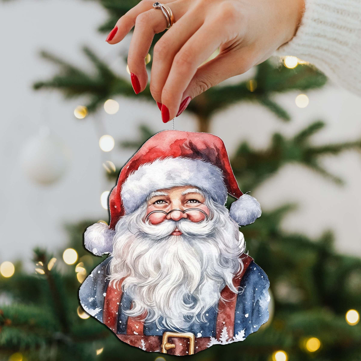 Jolly Santa Faces Decorative Eco Wood Ornaments Set of 3 by G. Debrekht - Christmas Decor - 8091045-S3