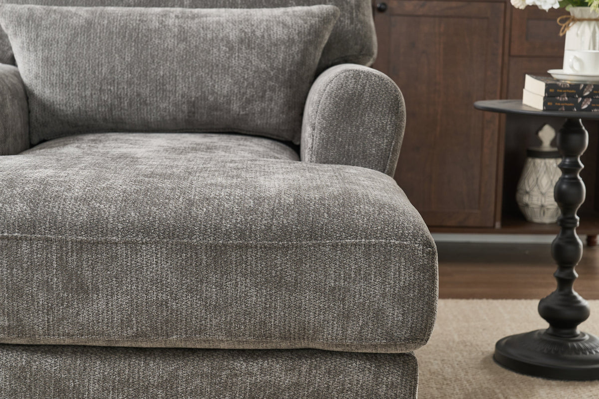 Modern Grey Upholstered Chaise Lounge Sofa Recliner