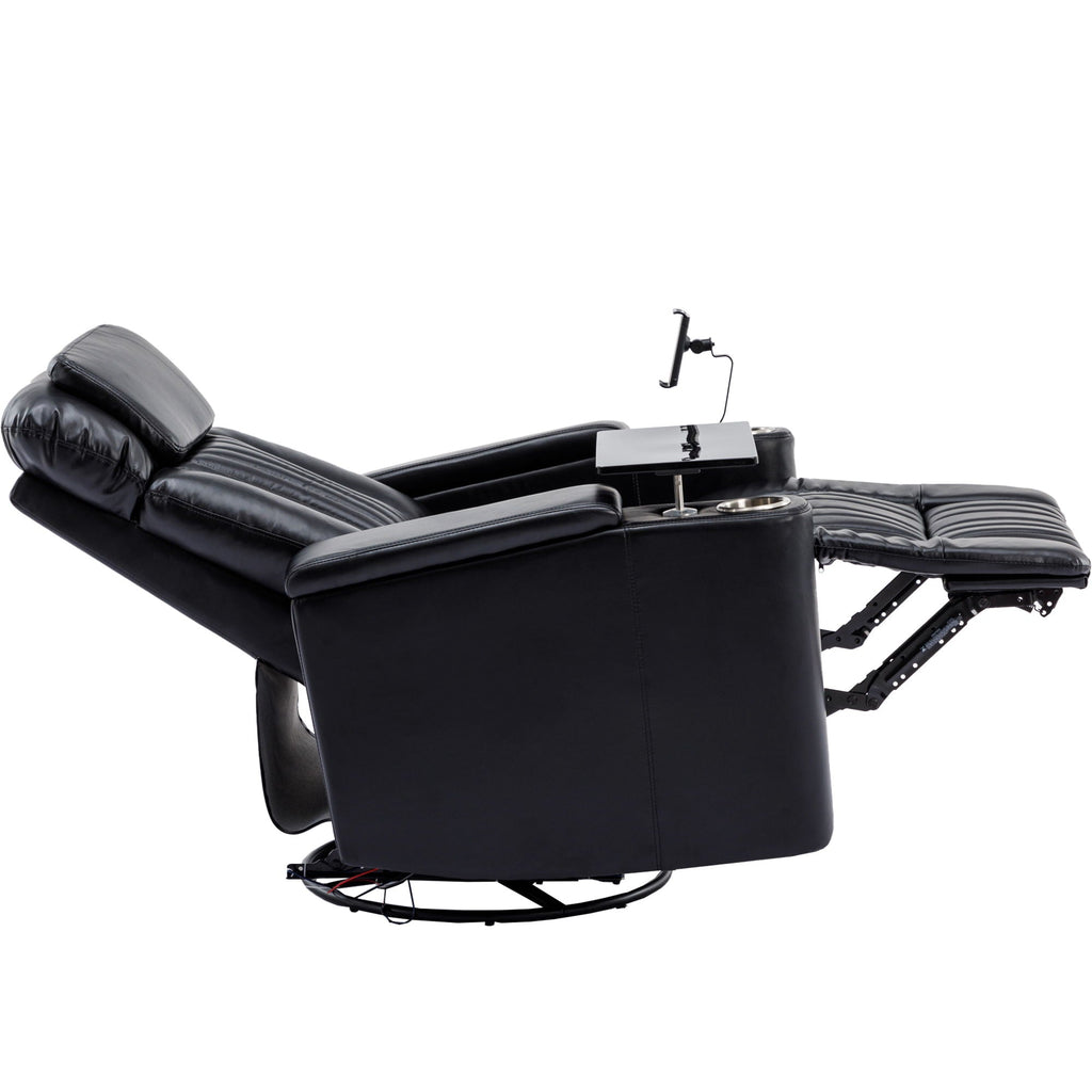 270° Power Swivel Recliner Home Theater Chair With Hidden Arm Storage, LED Light, Cup Holder, And Tray Table