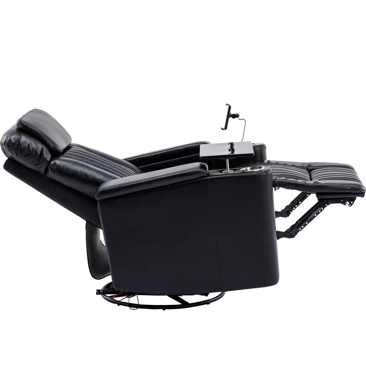 270° Power Swivel Recliner Home Theater Chair With Hidden Arm Storage, LED Light, Cup Holder, And Tray Table