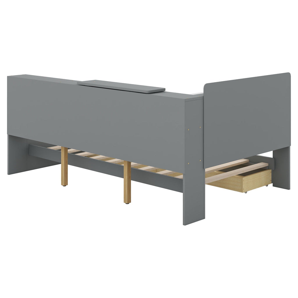 Platform Bed With Storage Headboard, Shelves And 2 Drawers