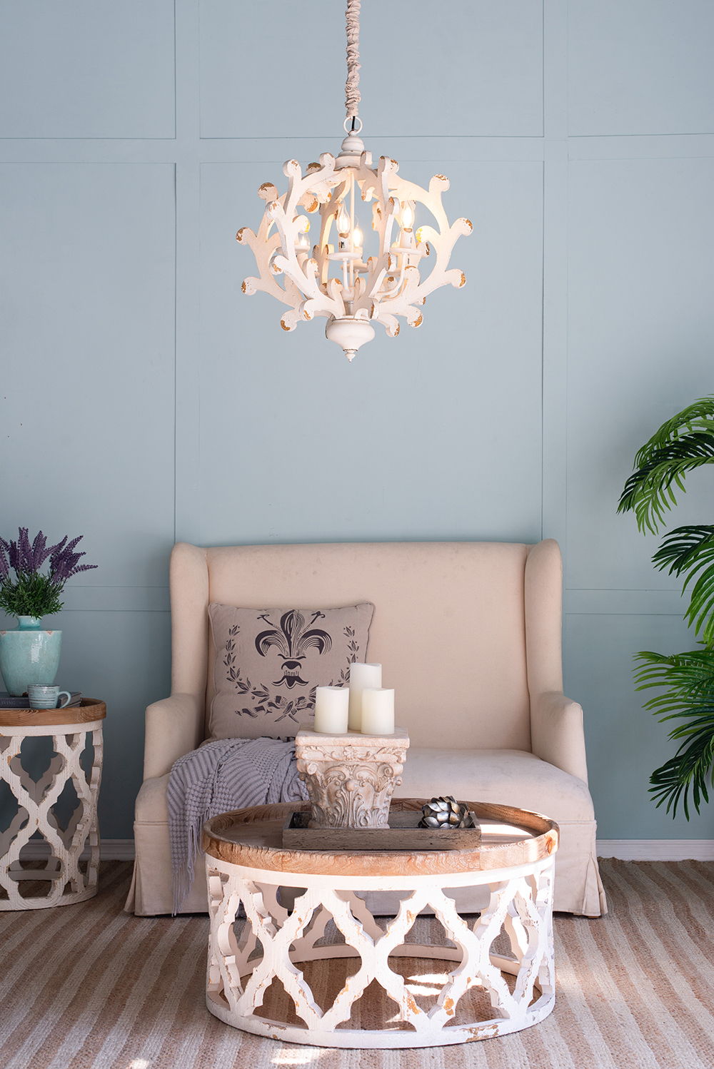6 Light Chandelier, Hanging Light Fixture With Adjustable Chain For Kitchen, Bulb Not Included - White