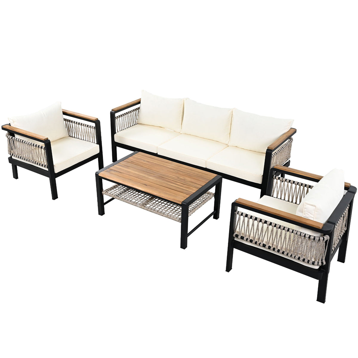 4 Pieces Outdoor Sectional Sofa Set 5 Person Patio Seating Group Outdoor Conversation Set With Cushions And A Coffee Table For Patios
