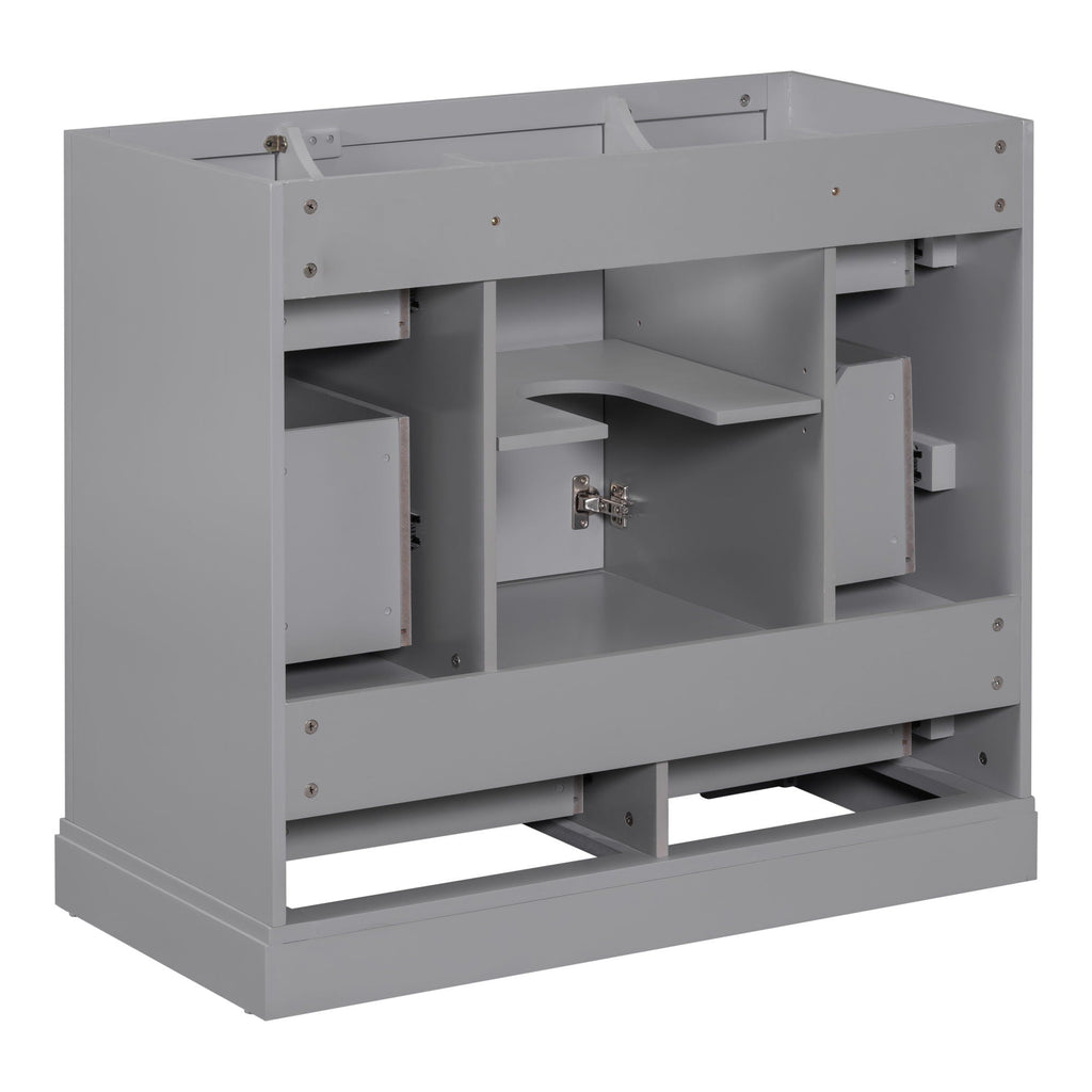 36" Bathroom Vanity Without Sink, Cabinet Base Only, 6 Drawers, Multi Functional Drawer Divider, Adjustable Shelf - Gray