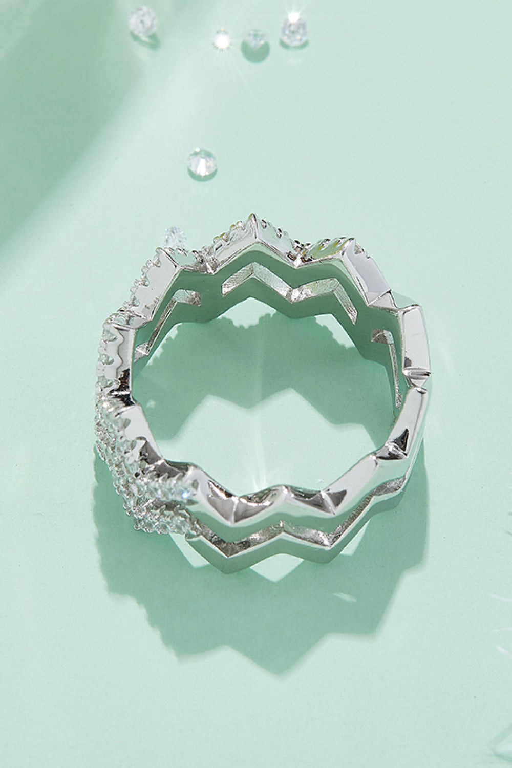 Adored Sparkala™ Zigzag Stacking Rings (Platinum Over Pure Sterling Silver)