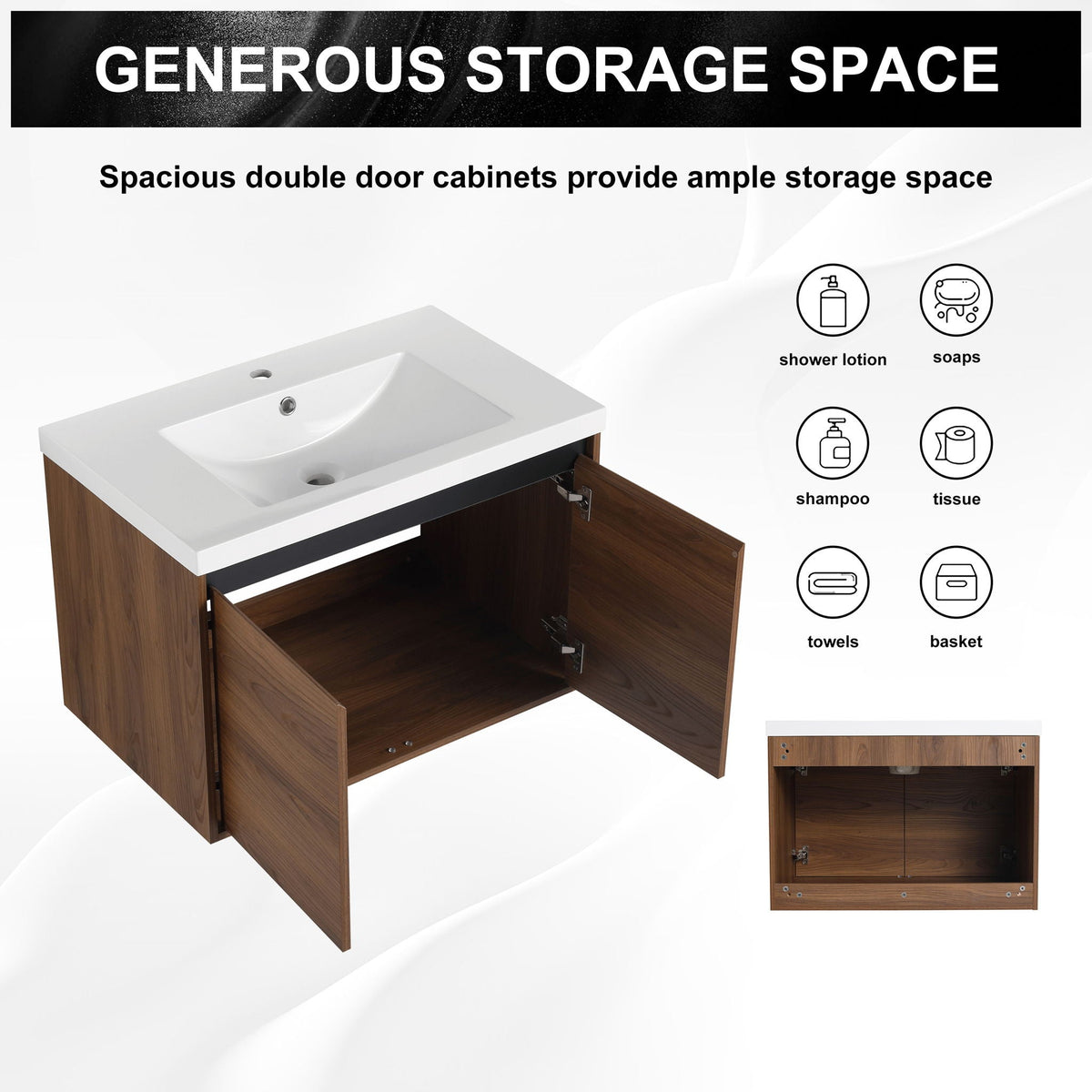 Bathroom Vanity Set With Resin Countertop Sink And 2 Doors, Engineered Wood