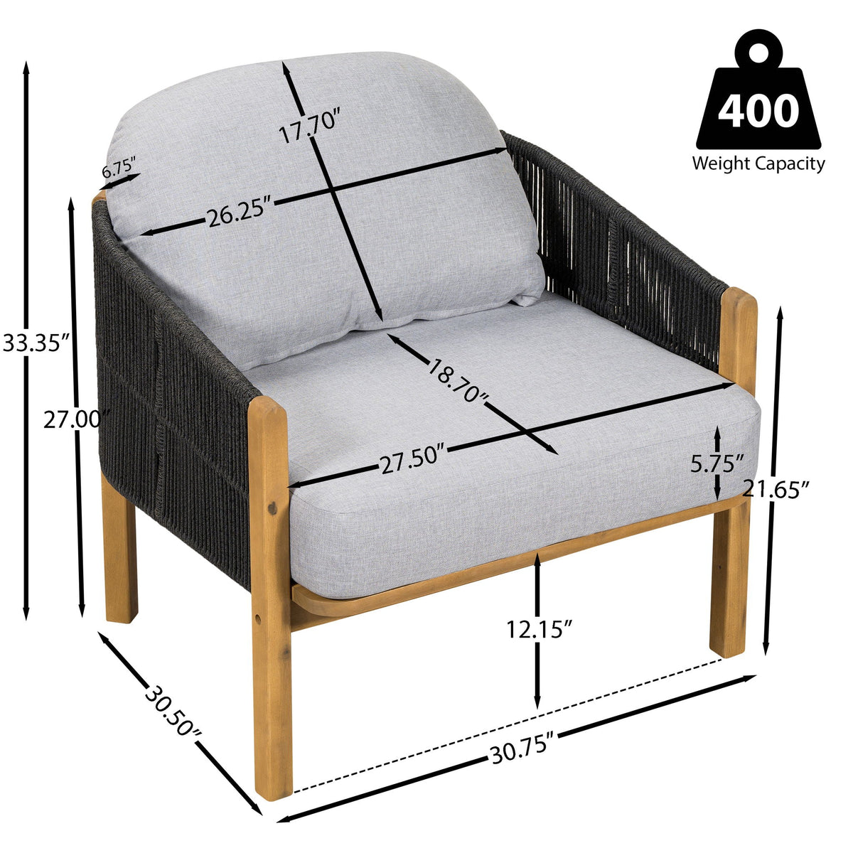 Grotta Outdoor Wood Club Chair Set of 2