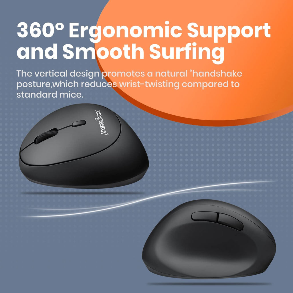 Perimice-719L, Left Handed Wireless Vertical Mouse, Portable Size for Laptops Computer, 3 Level DPI