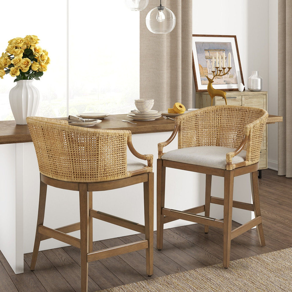 Casual Handcrafted Rattan Counter Stool