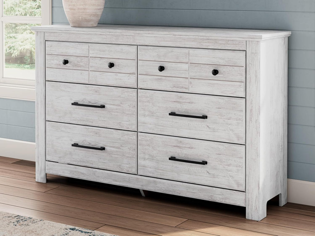 Signature Design by Ashley Allihauser Farmhouse 6-Drawer Dresser with Safety Stop, Whitewash