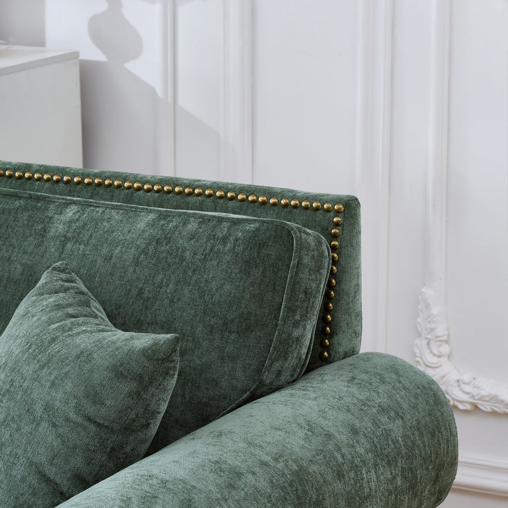 3 Seater Sofa With Tufted Upholstery, Rolled Arms, Nailhead Trim