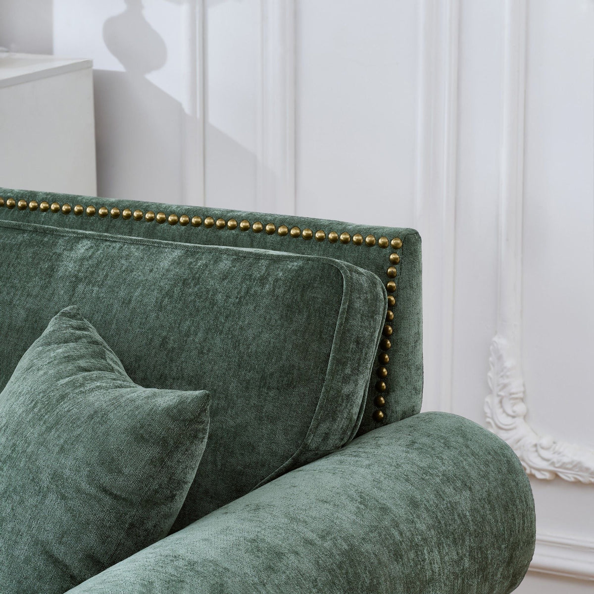 3 Seater Sofa With Tufted Upholstery, Rolled Arms, Nailhead Trim