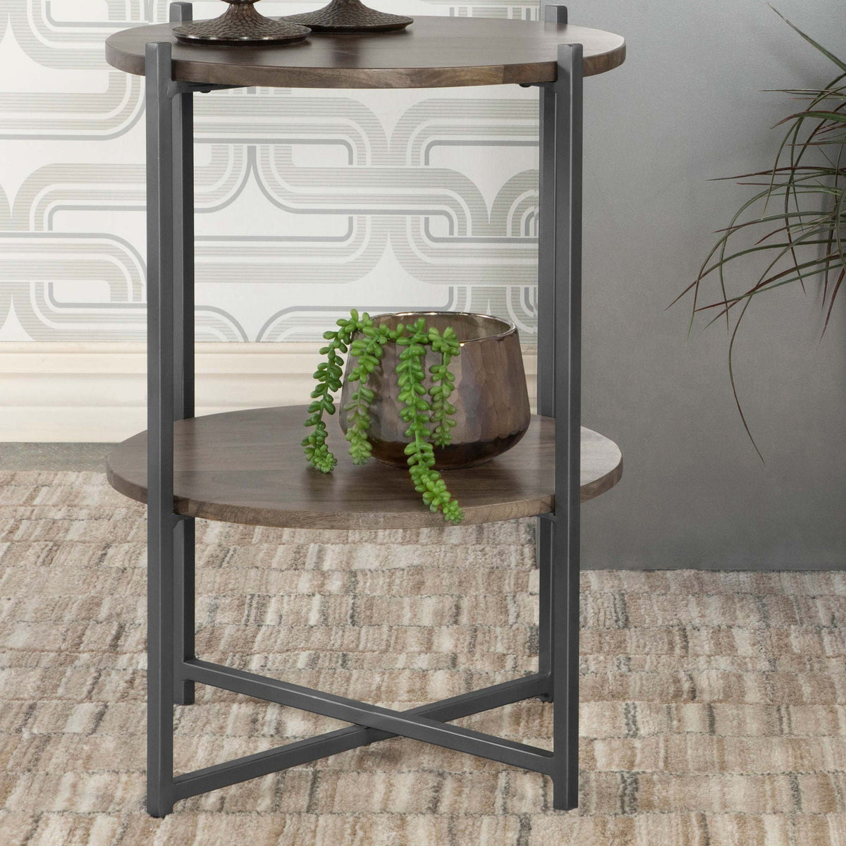 Accent Table With X-Frame And Bottom Shelf - Brown