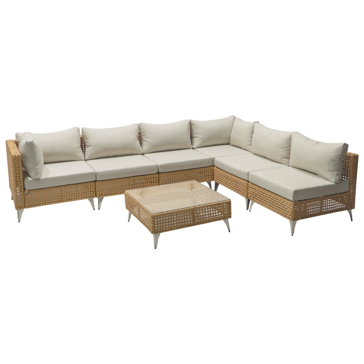 K&K 8-Piece Patio Furniture Set with Fire Pit Table