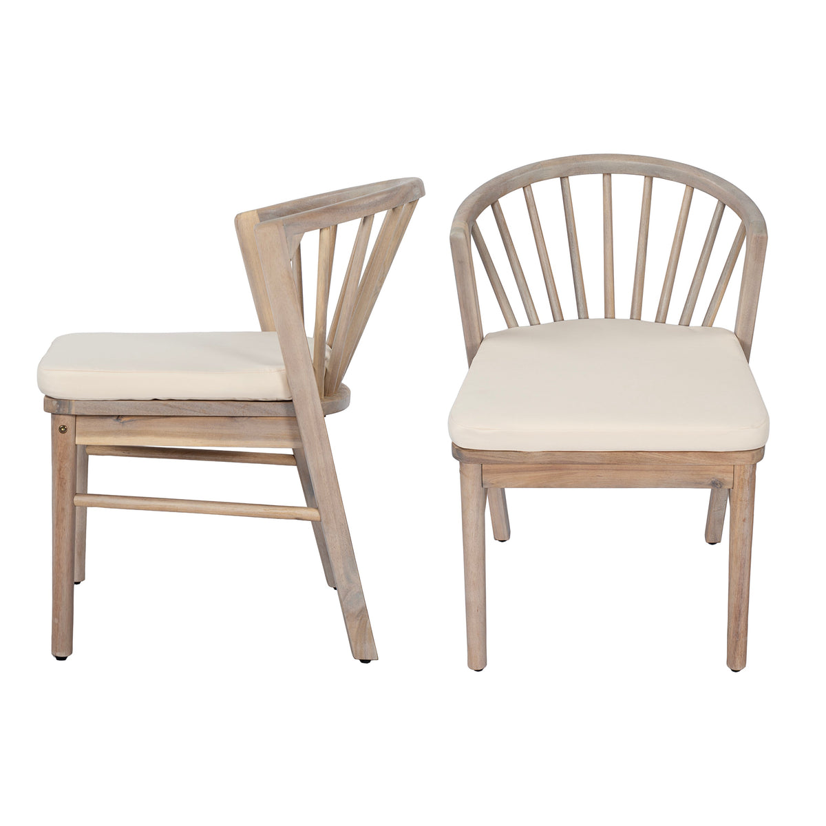 Outdoor Dining Chairs Set of 2 with Acacia Wood and Cream Washable Cushions