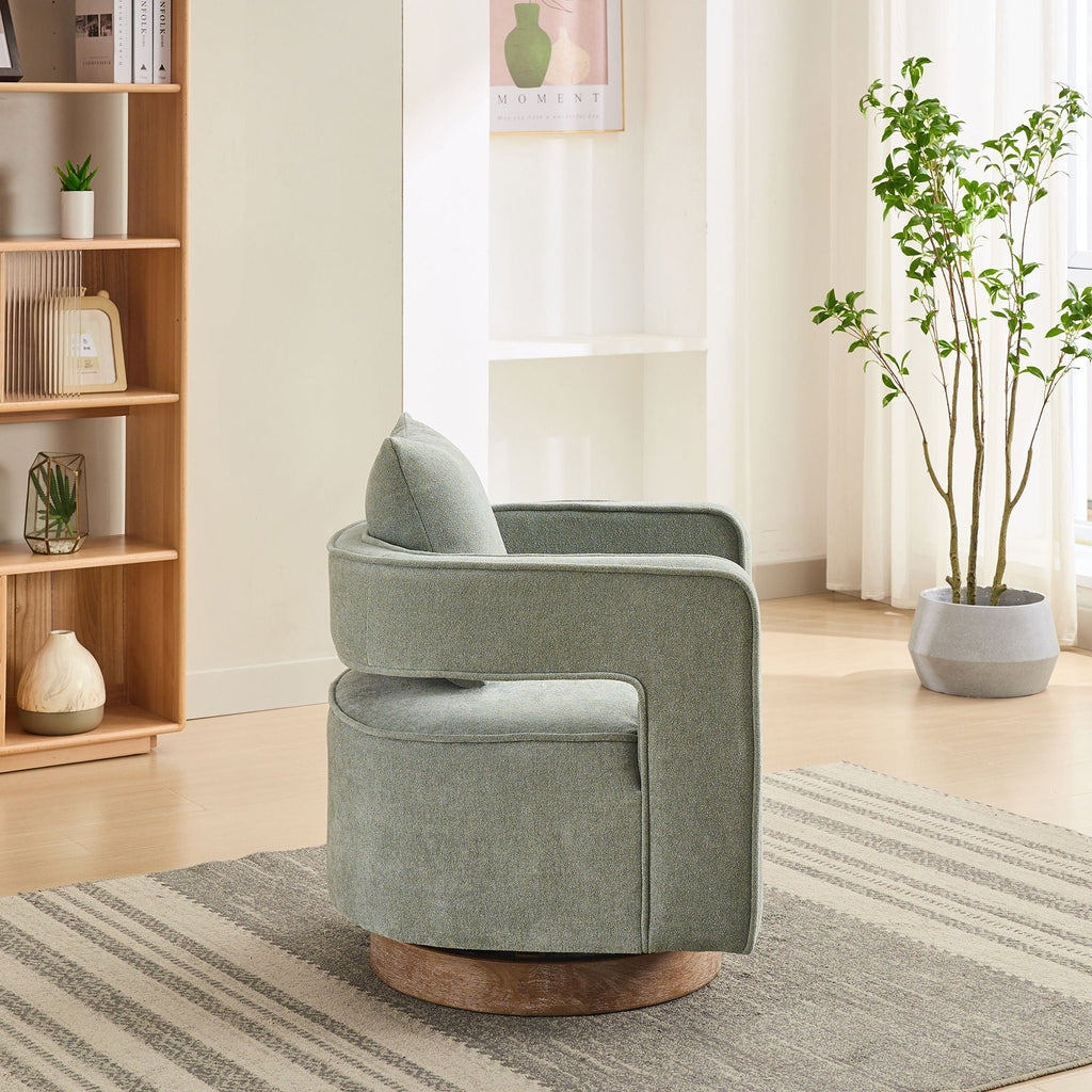 Swivel Accent Open Back Barrel Chair With Weathered Base