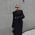 Temperament Shoulder-padded Waist-cinching Long Wool Coat For Women