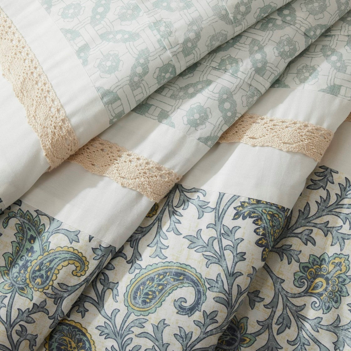 9 Piece Cotton Percale Comforter Set Aqua